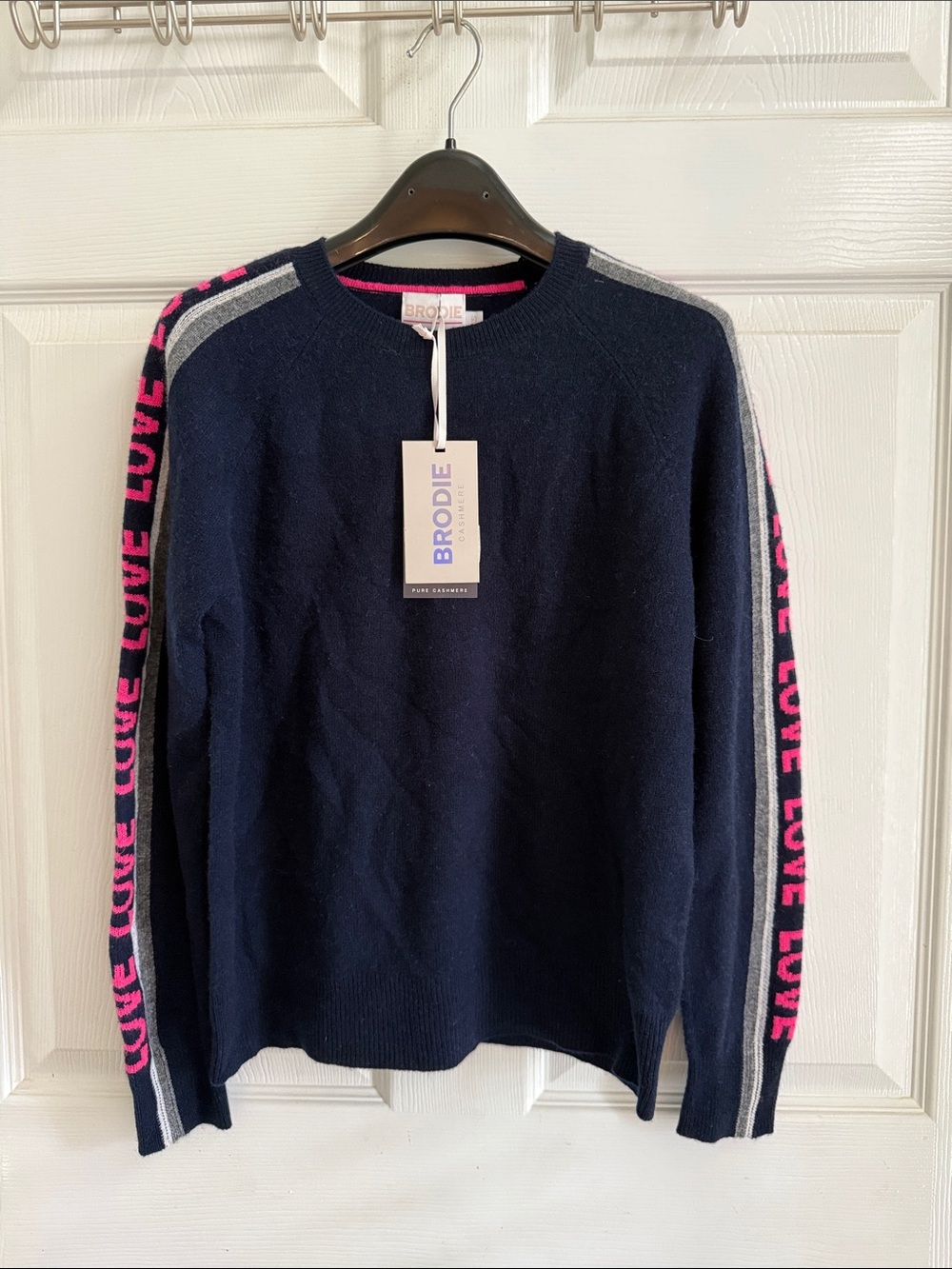NWT Brodie Cashmere Love Games Navy Crewneck Sweater